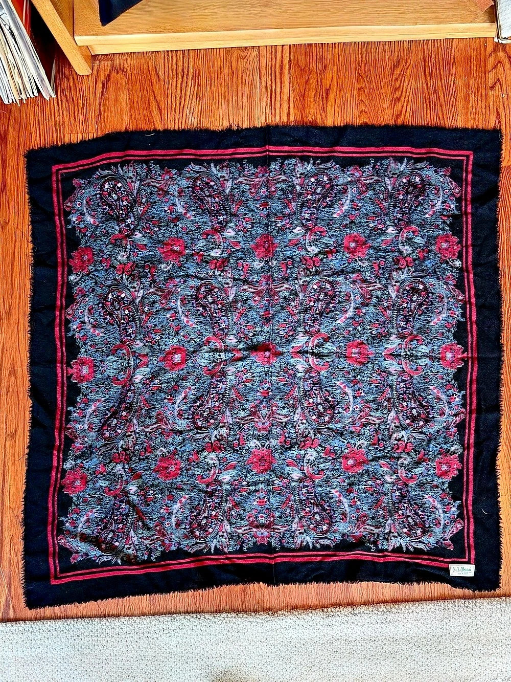 L.L.Bean 80’s Made in Japan Wool Scarf in paisley and Black & Red